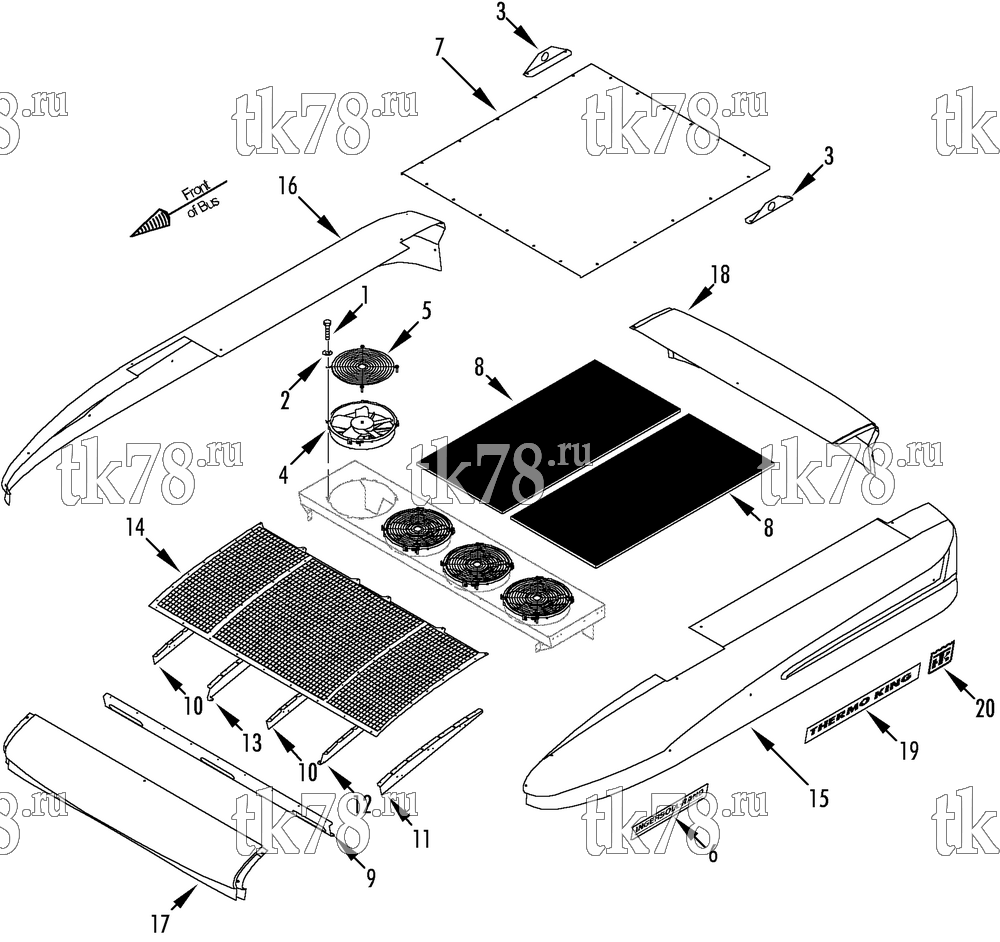 Каталог запчастей для Thermo King Coach RT 1012 COVERS, FANS & INSULATION