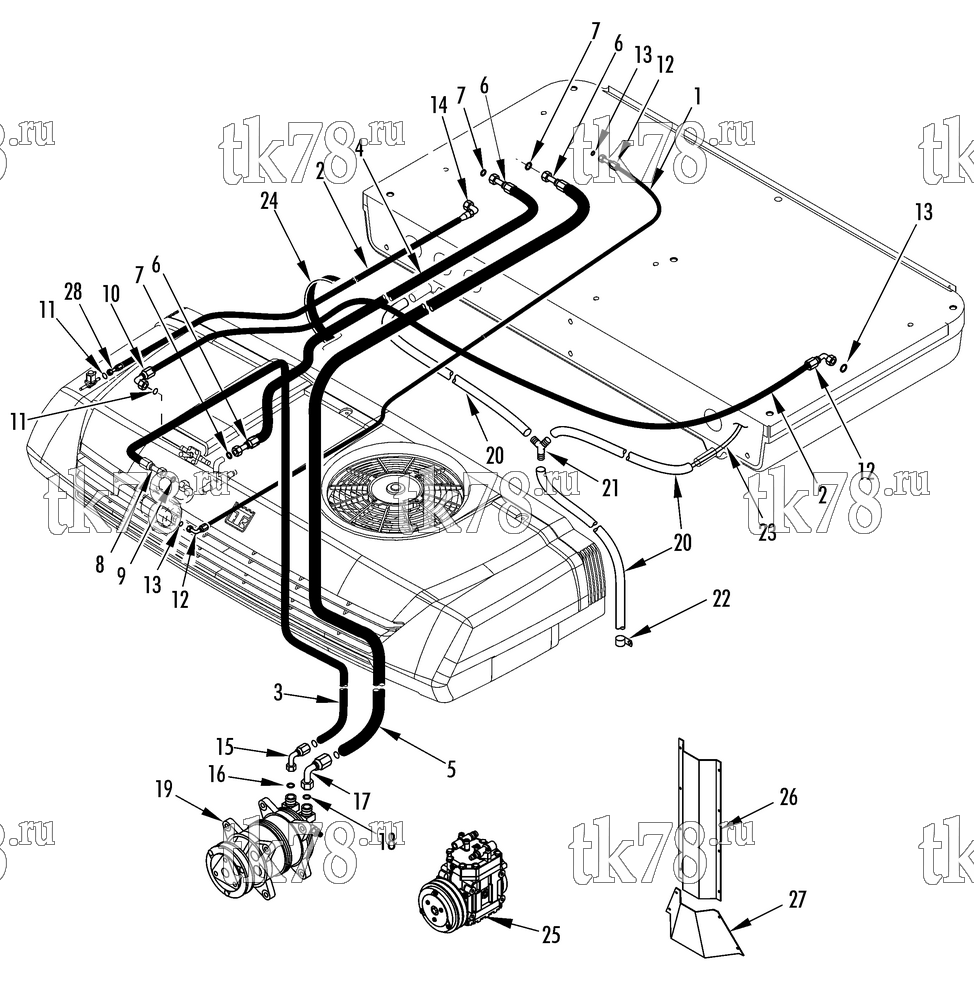 Каталог запчастей для Thermo King V-300 HOSE CONNECTIONS (TK2000, V-300 20 & 50)