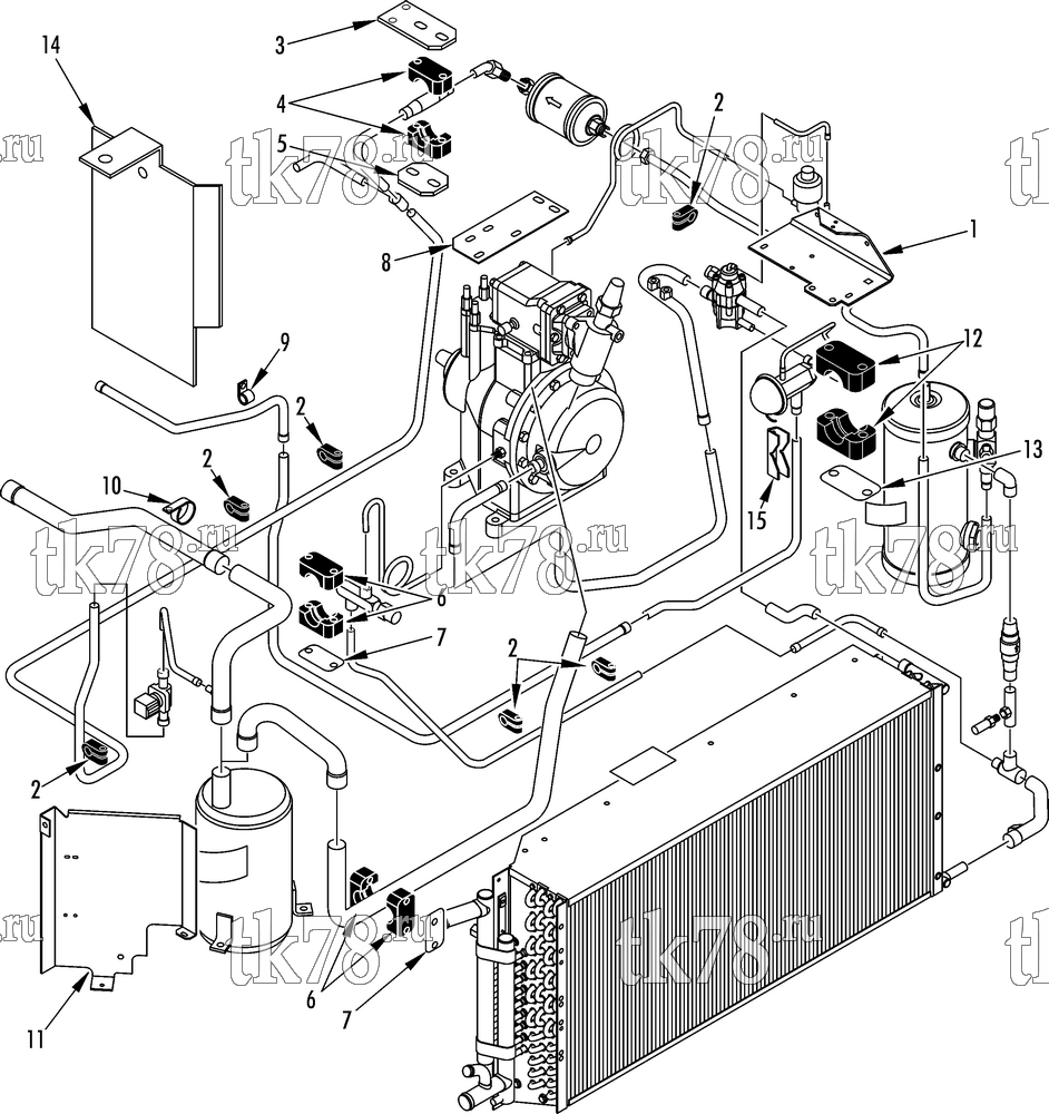 Каталог запчастей для Thermo King TS-500 EMEIA w/TK 376 Engine REFRIGERATION TUBES, CLAMPS & MOUNTING (After 7/01 TSA, After 12/01 IRE)