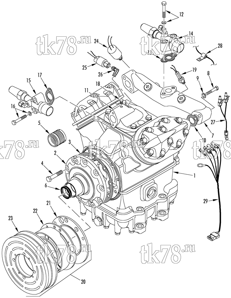 Каталог запчастей для Thermo King LRT-I 1001 (System 918892) COMPRESSOR GROUP (1C74448G02, KIT 718892)