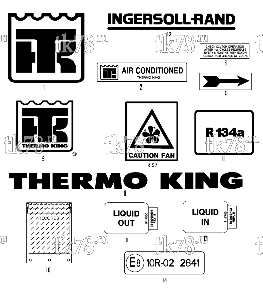 Каталог запчастей для Thermo King LRT-I 1001 (System 918892) NAMEPLATES