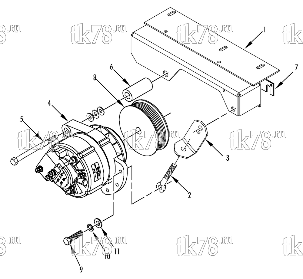 Каталог запчастей для Thermo King SPECTRUM TS-500 w/TK 3.95 Engine ALTERNATOR MOUNTING