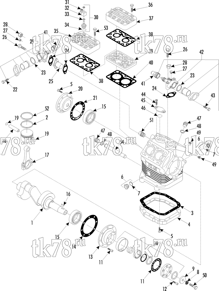 Каталог запчастей для Thermo King CRT-II O580 Standard & Tropic 1004 4 CYLINDER COMPRESSOR (FKX40/470K)