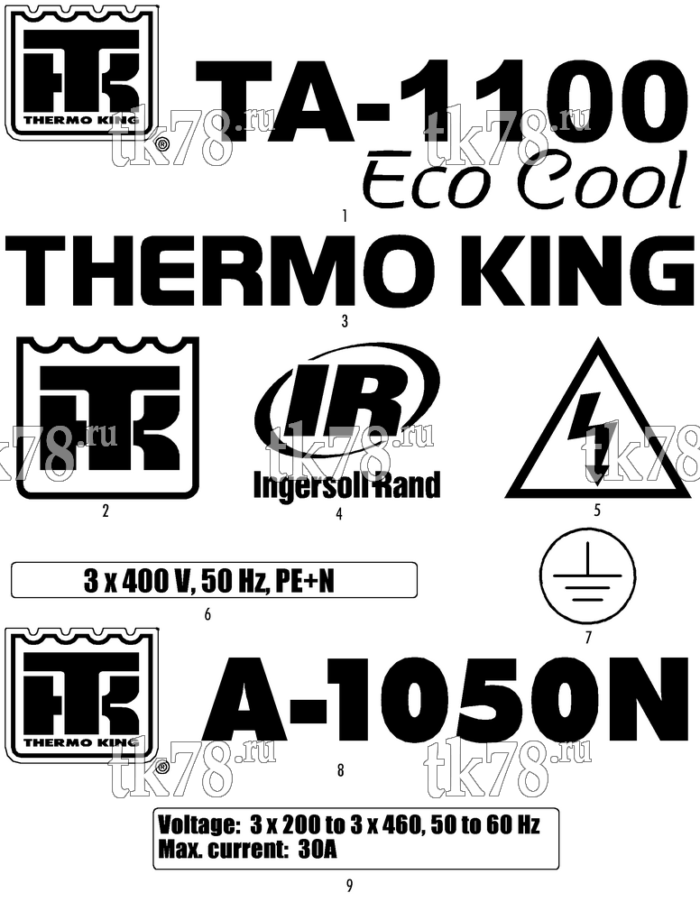 Каталог запчастей для Thermo King TA-1100 & A-1050N NAMEPLATES