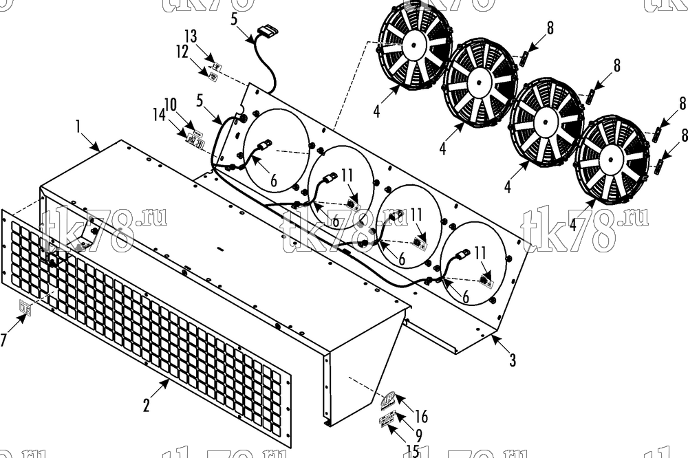 Каталог запчастей для Thermo King ShuttleAIRE S-40 CONDENSER FRAME & FANS (S-40 U)