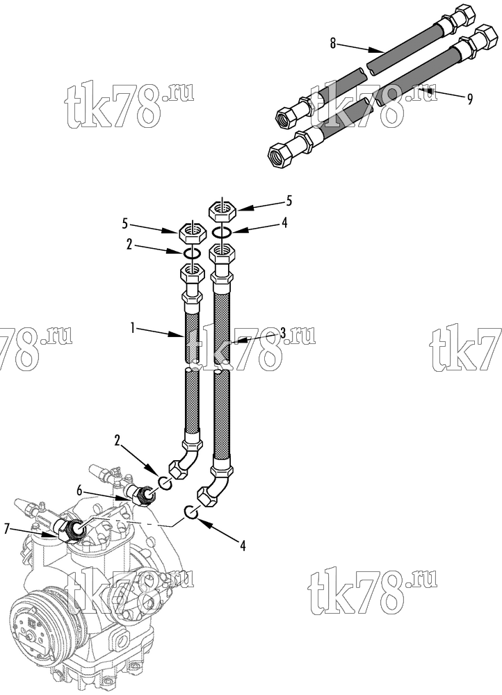 Каталог запчастей для Thermo King AT13-M1, M1A & M1B COMPRESSOR CONNECTIONS & HOSES (KIT 819957, HIGH FLOOR)
