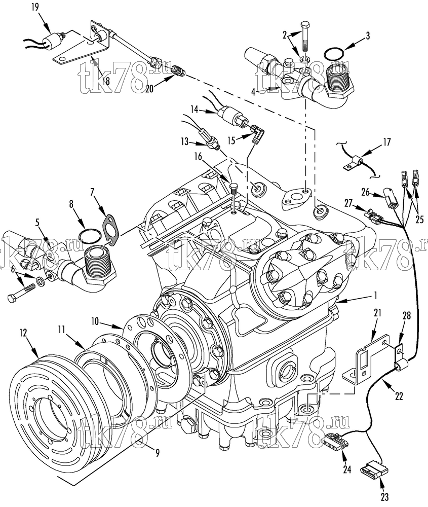 Каталог запчастей для Thermo King  COMPRESSOR GROUP (1E08709G01, KIT 720017)