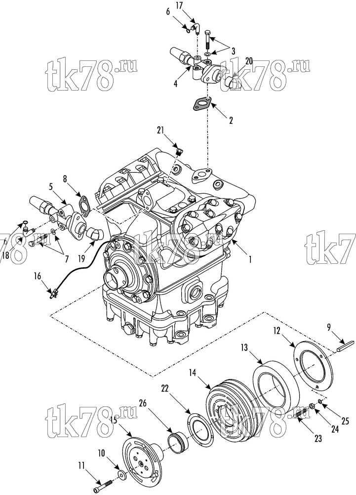 Каталог запчастей для Thermo King  COMPRESSOR GROUP - X430 (1E12391G04, KIT 720455)