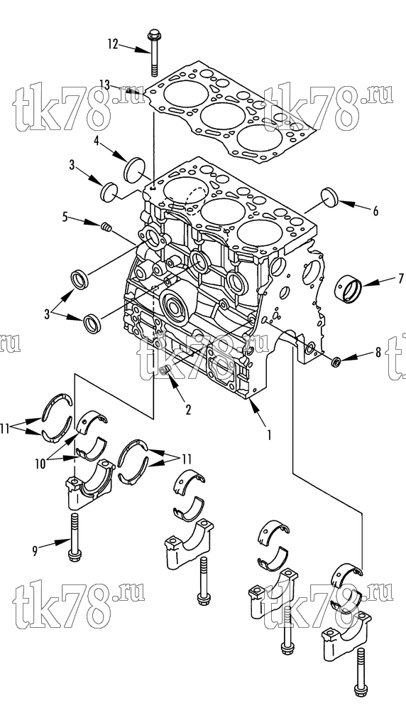 Каталог запчастей для Thermo King TS-500 w/TK 3.76 Engine CYLINDER BLOCK (TK 376)