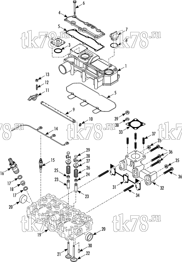Каталог запчастей для Thermo King TS-500 w/TK 3.76 Engine CYLINDER HEAD AND COVER (TK 376/376N)