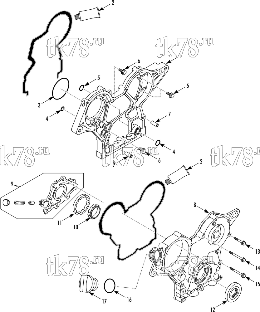 Каталог запчастей для Thermo King TS-500 w/TK 3.76 Engine OIL PUMP AND GEAR HOUSING GROUP (TK 376/376N)