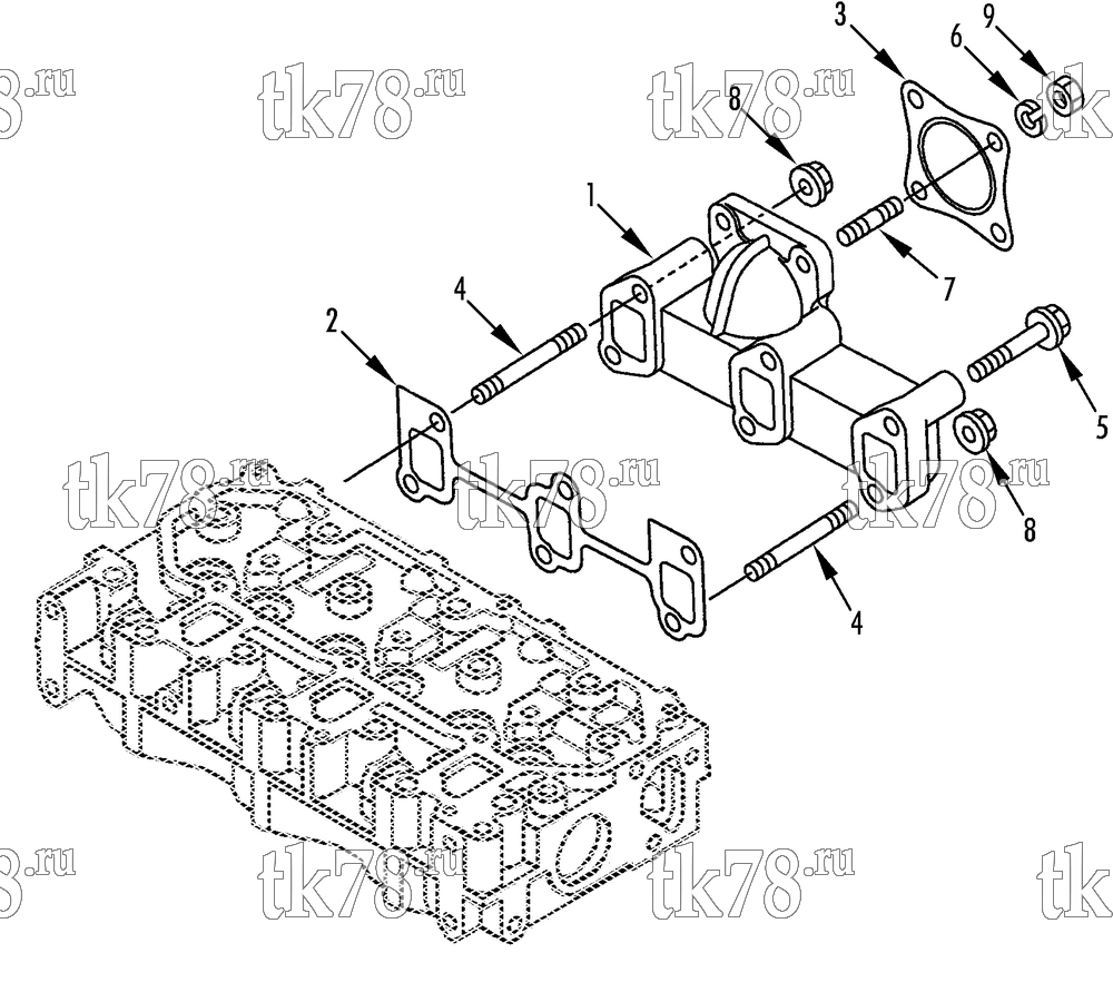 Каталог запчастей для Thermo King TS-500 w/TK 3.76 Engine EXHAUST MANIFOLD (TK 376)