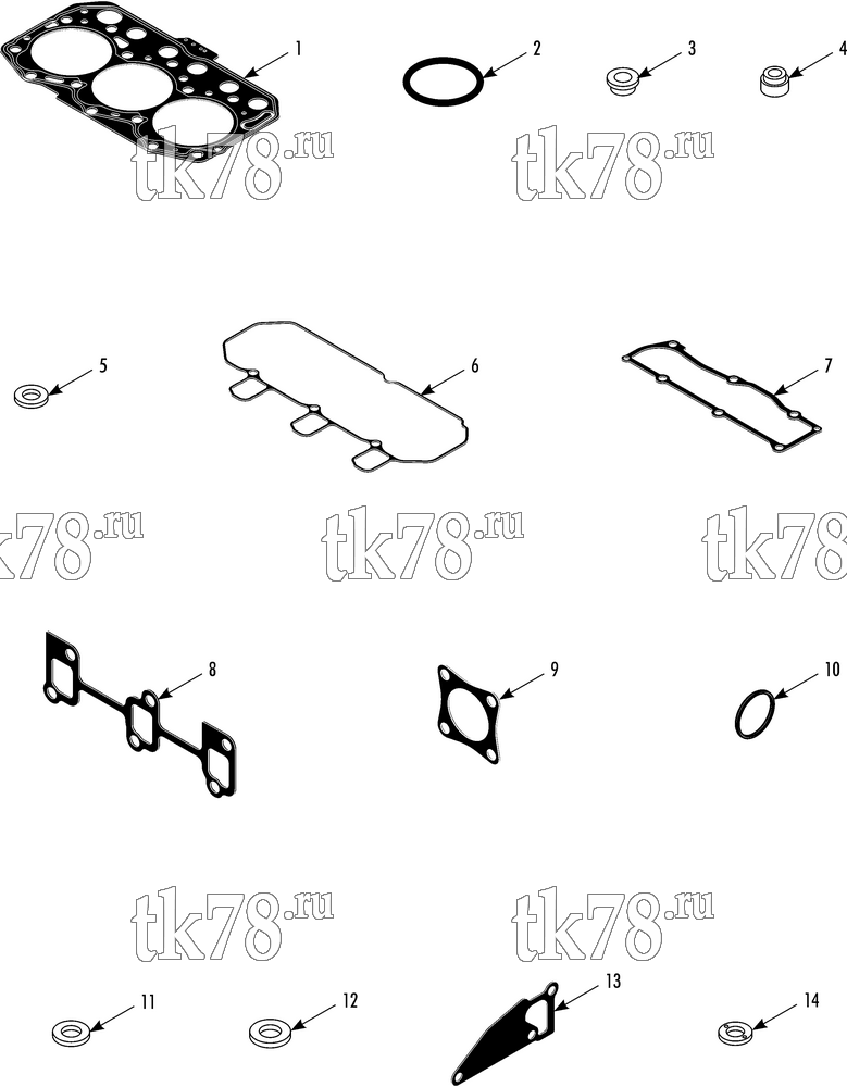 Каталог запчастей для Thermo King TS-500 w/TK 3.76 Engine GASKET SET (TK 376/376N)