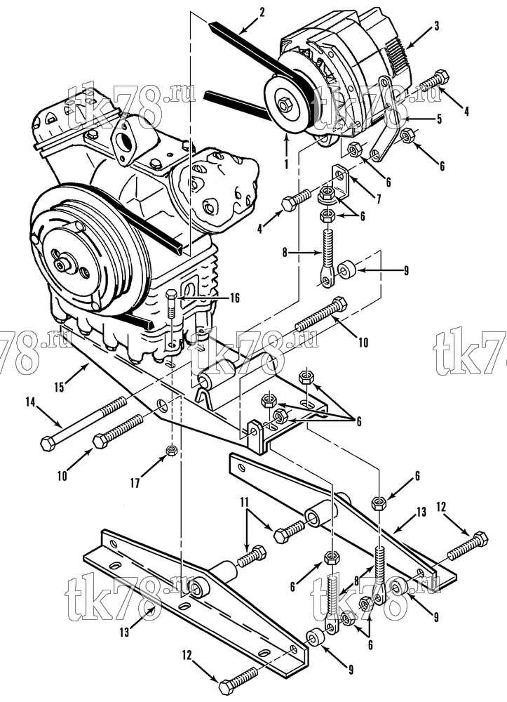Каталог запчастей для Thermo King T2-M98 COMPRESSOR/ALTERNATOR MOUNTING GROUP