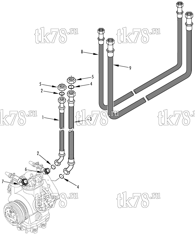 Каталог запчастей для Thermo King AT13-M1, M1A & M1B COMPRESSOR CONNECTIONS & HOSES (KIT 819964, LOW FLOOR)