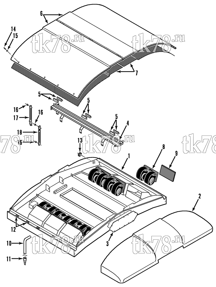 Каталог запчастей для Thermo King LRT-I 1004 (System 918894) EVAPORATOR STRUCTURAL & BLOWERS
