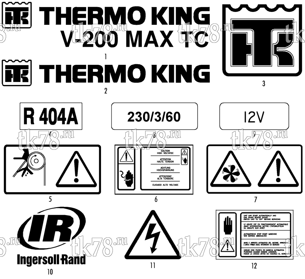 Каталог запчастей для Thermo King V-200 MAX TC SAFEWAY NAMEPLATES