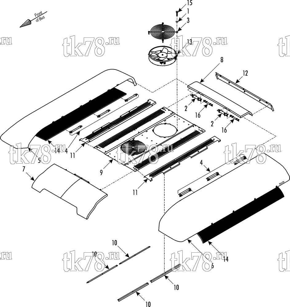 Каталог запчастей для Thermo King AXR-100 1004 Articulated Bus STRUCTURAL COVERS & FANS