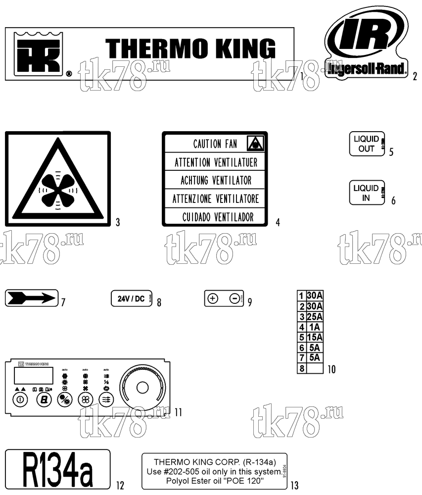 Каталог запчастей для Thermo King XR-50 1004 Transit Bus Jonckheere NAMEPLATES