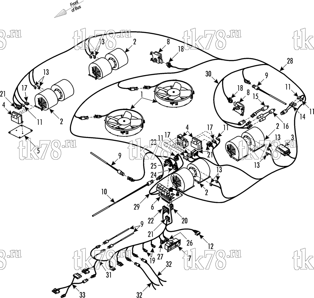 Каталог запчастей для Thermo King AXR-100 1004 Articulated Bus ELECTRICAL COMPONENTS - FRONT