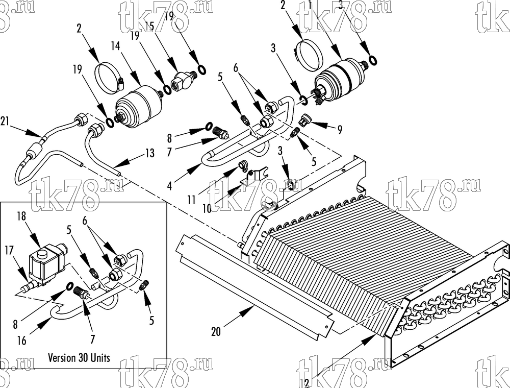 Каталог запчастей для Thermo King  REFRIGERATION CONDENSER (10 & 30, before 2/11)