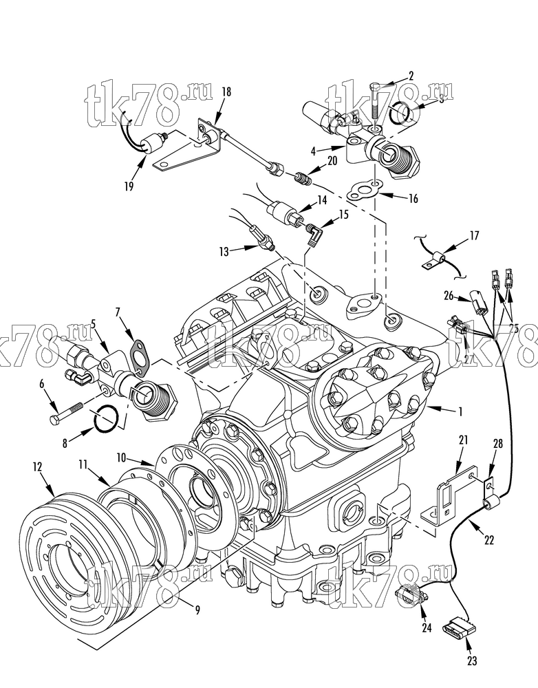 Каталог запчастей для Thermo King T13-M37, M37A & M37B COMPRESSOR GROUP (1E03585G03, KIT 700054)
