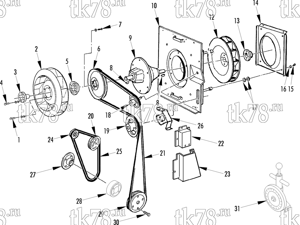 Каталог запчастей для Thermo King SPECTRUM Super-II TCI w/TK 486 Engine FANS, BELTS & PULLEYS GROUP