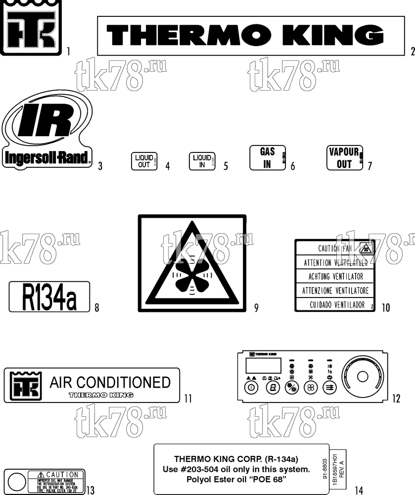 Каталог запчастей для Thermo King ATHENIA S800 N/W 1000, 1004 NAMEPLATES