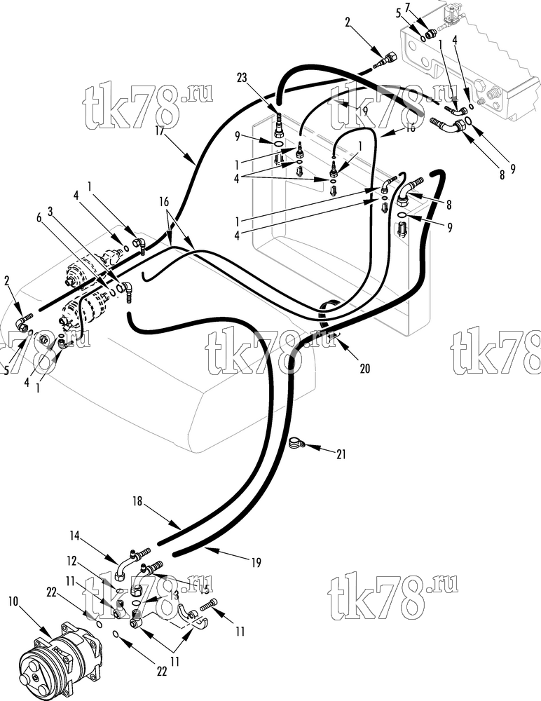 Каталог запчастей для Thermo King V-100 Series DSR HOSE CONNECTIONS (V-100 30, before 1/09)