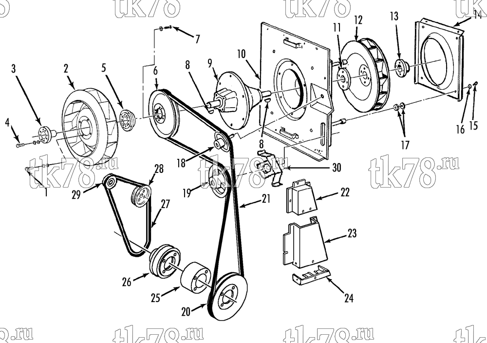 Каталог запчастей для Thermo King Super-II Tier 2 Engine (701297) FANS, BELTS & PULLEYS GROUP (TK486V)
