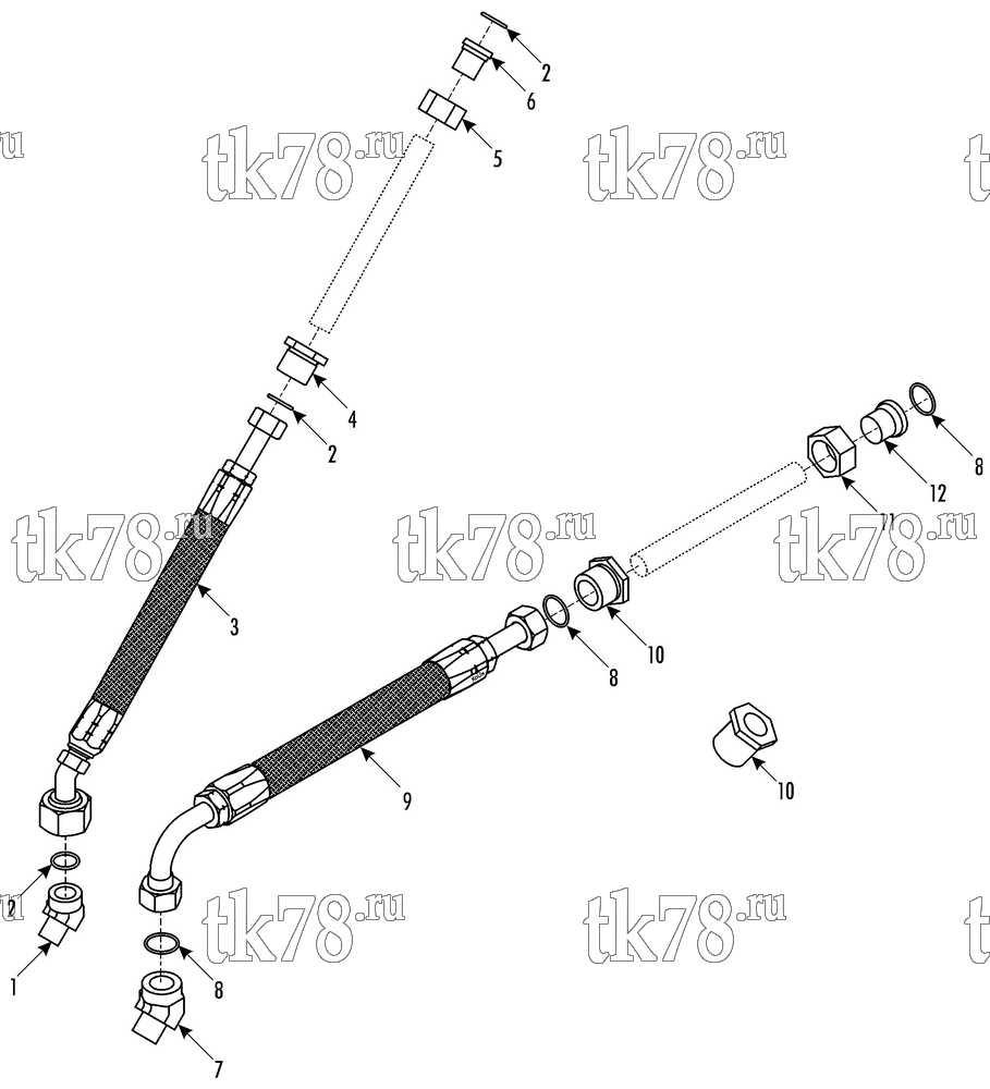 Каталог запчастей для Thermo King T1-M118 Double Deck Open Top HOSE KIT (700145)