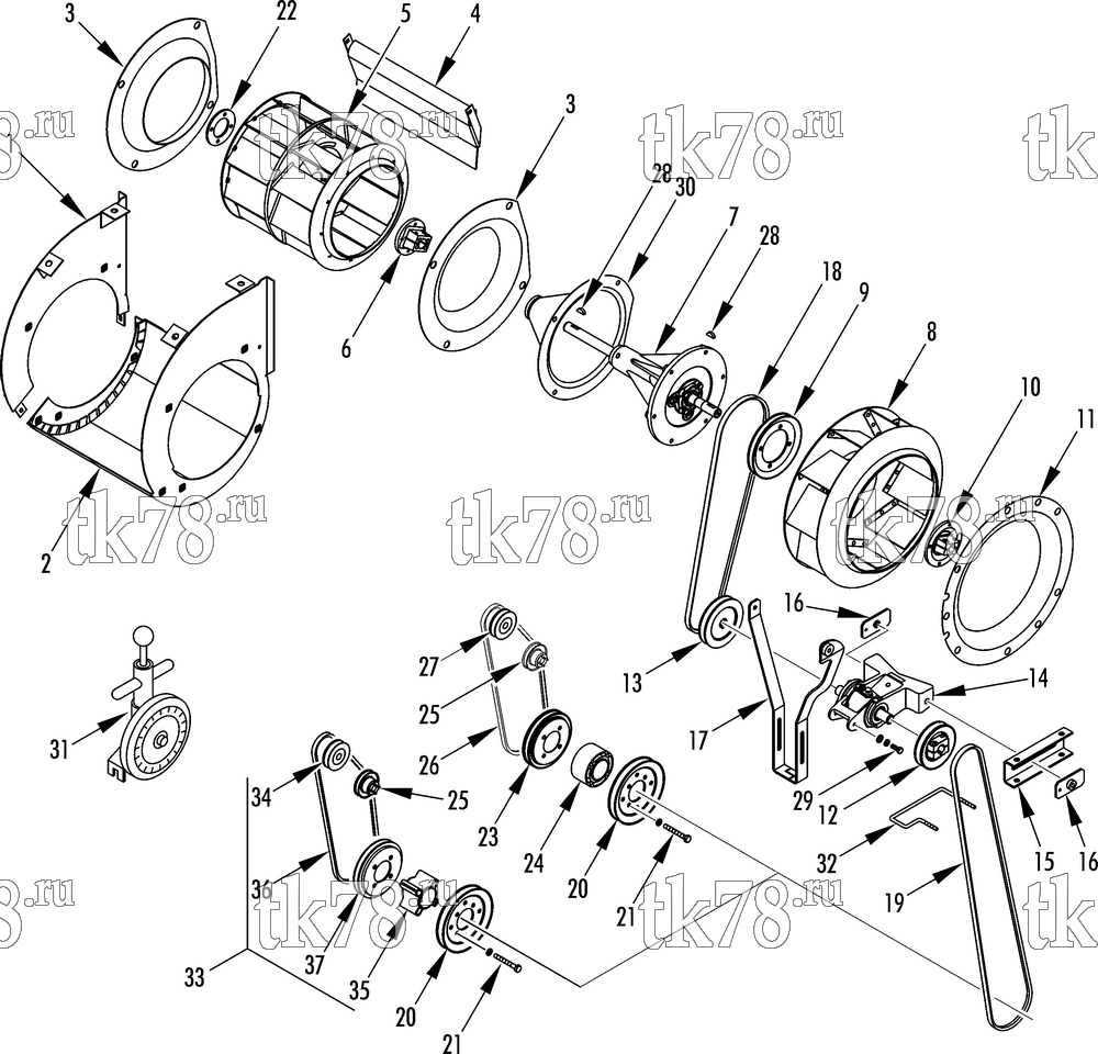 Каталог запчастей для Thermo King SB-210 Tier 2 Engine FANS & BELTS (2200 RPM, TIER 2 ENGINE)