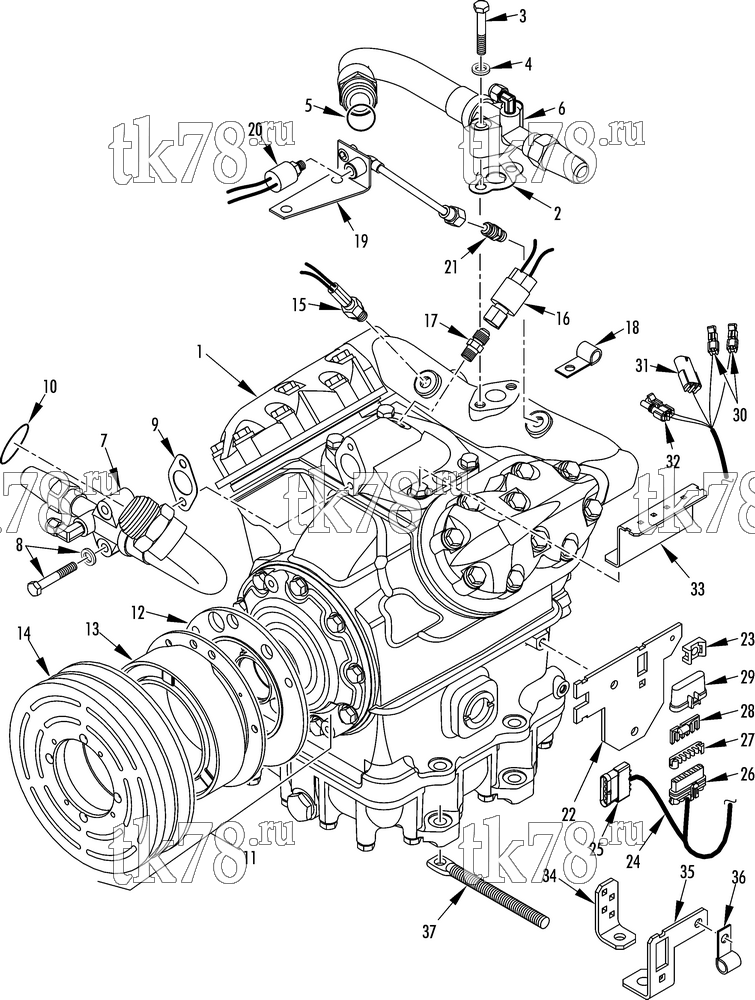Каталог запчастей для Thermo King T1-M147 COMPRESSOR GROUP (1E05611G07, KIT 720261)