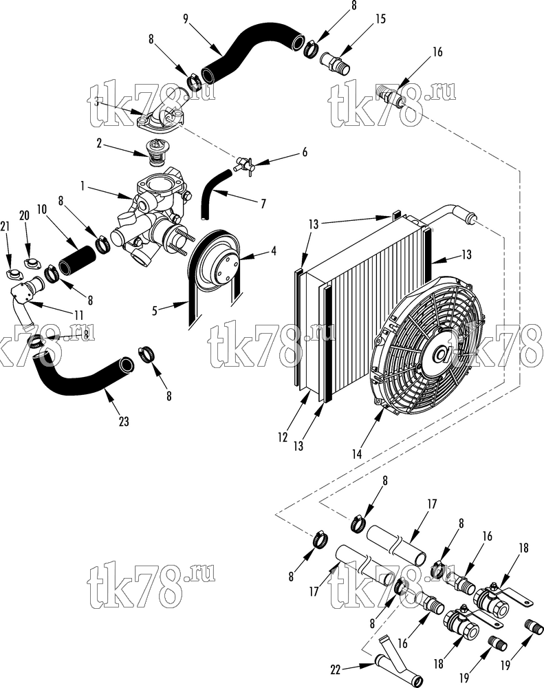 Каталог запчастей для Thermo King  COOLING SYSTEM (TIER 2 ENGINE, Before 10/06)