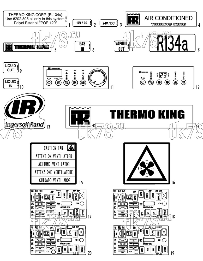 Каталог запчастей для Thermo King ATHENIA Shuttle SR-250 1000, 1004 NAMEPLATES