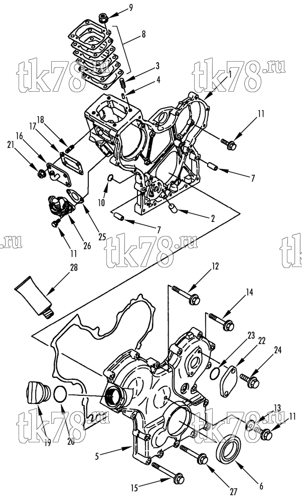 Каталог запчастей для Thermo King TriPac Tier 1 Engine GEAR HOUSING GROUP (TNE68C ETR)