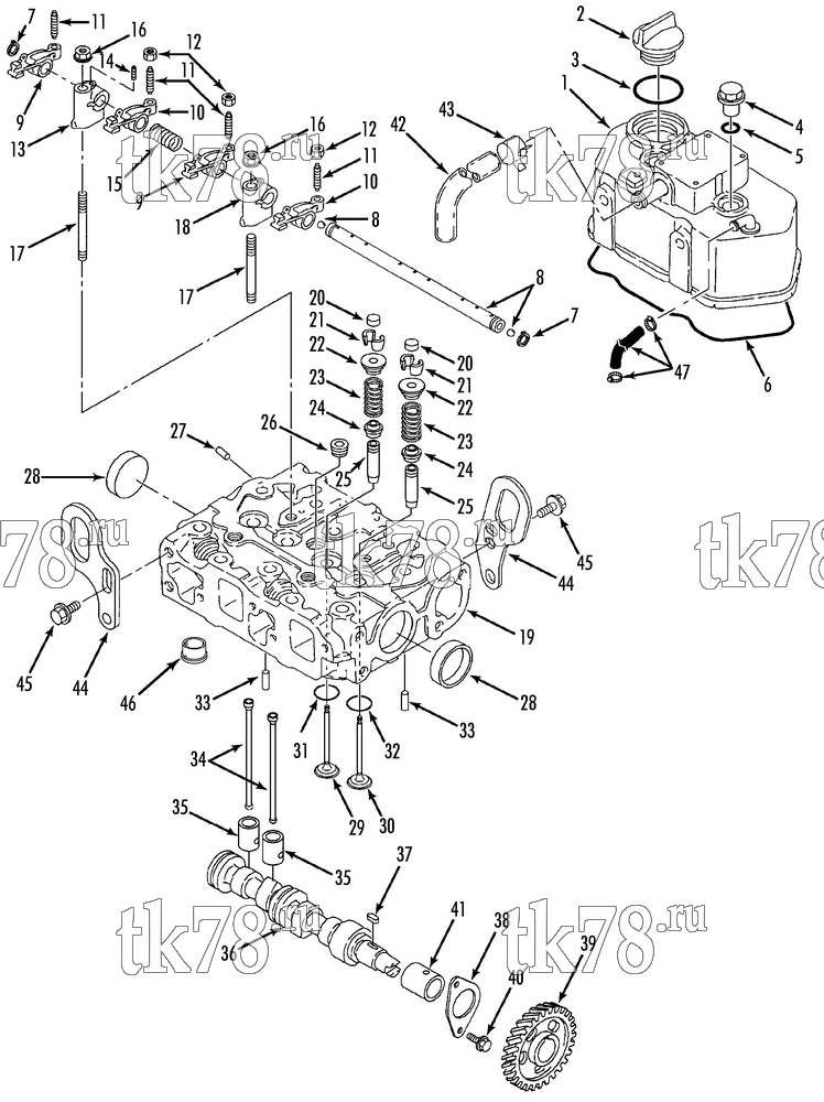 Каталог запчастей для Thermo King TriPac Tier 1 Engine CYINDER HEAD & VALVE COVER (TNE68C ETR)