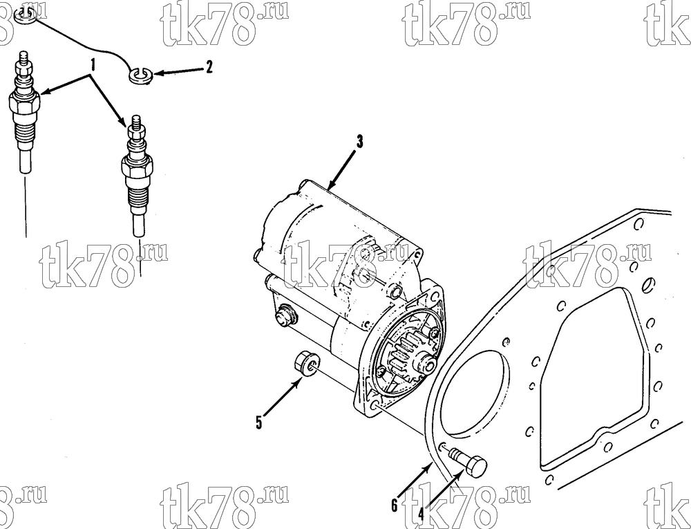 Каталог запчастей для Thermo King TriPac Tier 1 Engine STARTER & GLOW PLUG GROUP (TNE68C ETR)