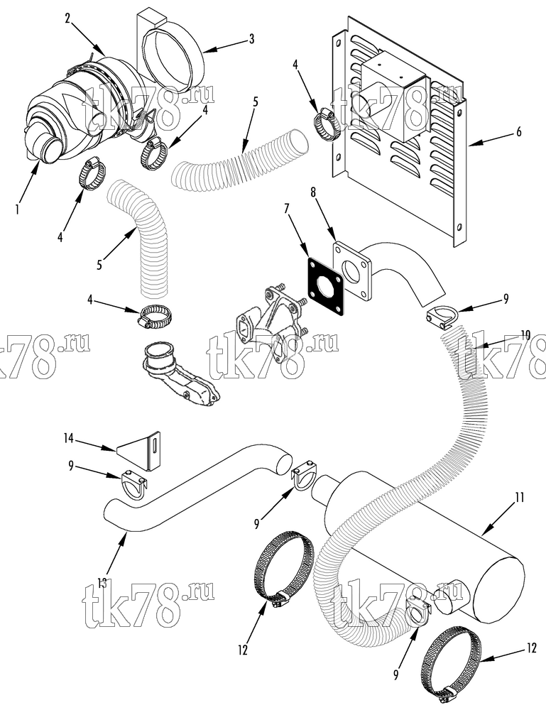 Каталог запчастей для Thermo King TriPac Tier 1 Engine AIR CLEANER & MUFFLER