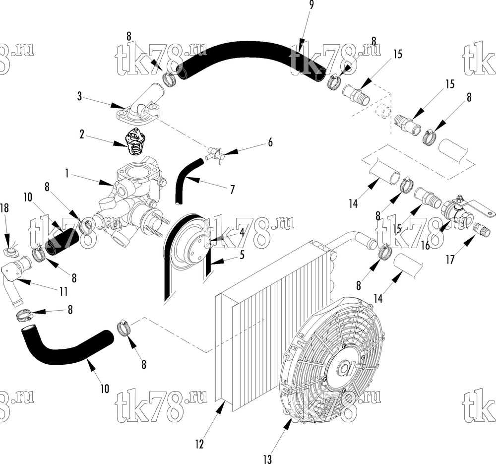 Каталог запчастей для Thermo King  COOLING SYSTEM (TIER 1 ENGINE)