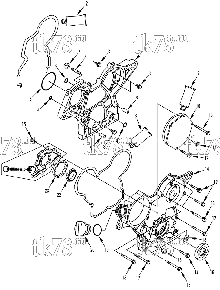 Каталог запчастей для Thermo King T-DAIRY EMEIA OIL PUMP AND GEAR HOUSING GROUP (2TNV70 PTR)