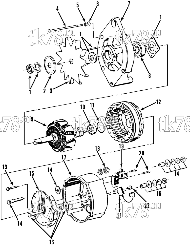 Каталог запчастей для Thermo King TriPac Tier 2 Engine Pre-TK Version ALTERNATOR (65 AMP, CW)