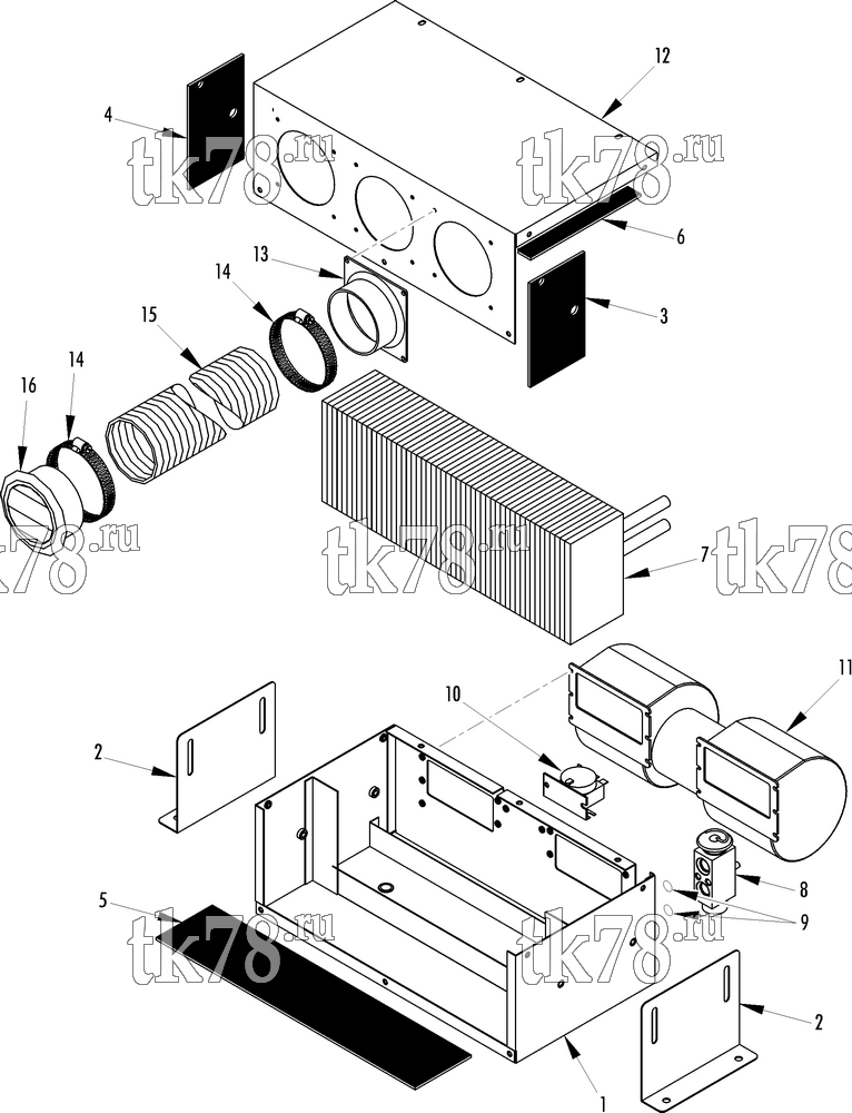 Каталог запчастей для Thermo King TriPac Tier 1 Engine EVAPORATOR ASSEMBLY (Before 8/1/05)