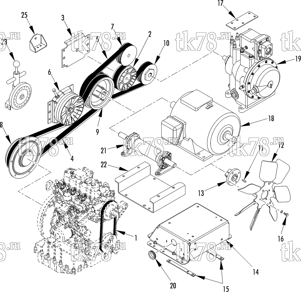 Каталог запчастей для Thermo King SPECTRUM TS-500 w/TK 376 Engine BELTS, PULLEYS & FAN GROUP