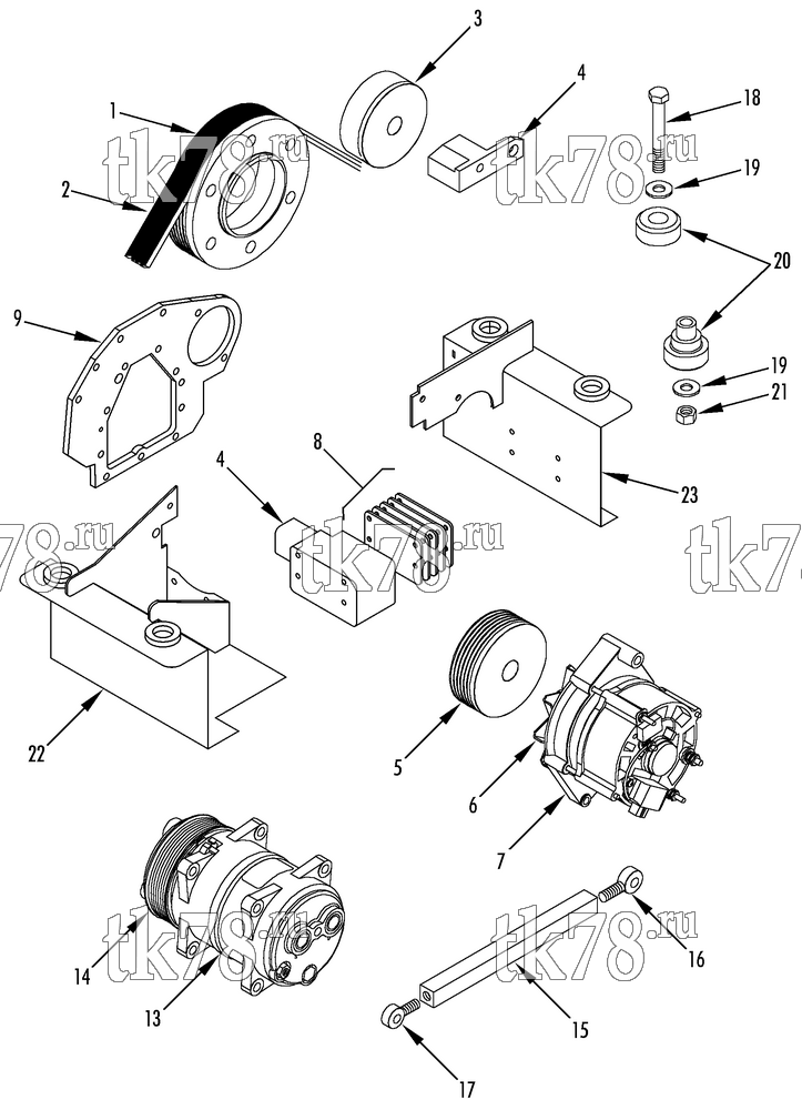 Каталог запчастей для Thermo King TriPac Tier 1 Engine BELT & PULLEY GROUP