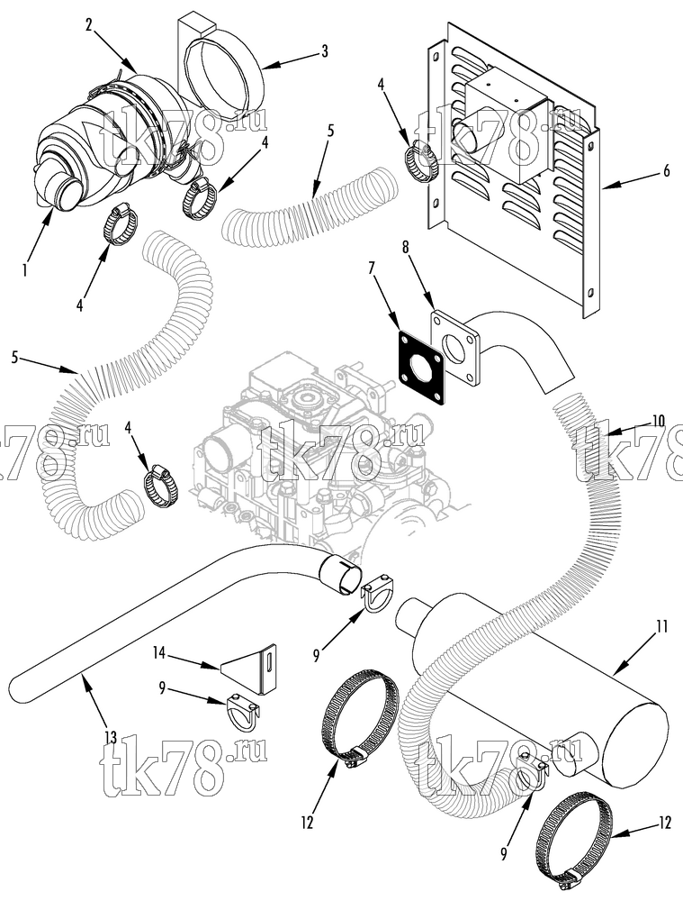 Каталог запчастей для Thermo King TriPac Tier 2 Engine Pre-TK Version AIR CLEANER & MUFFLER