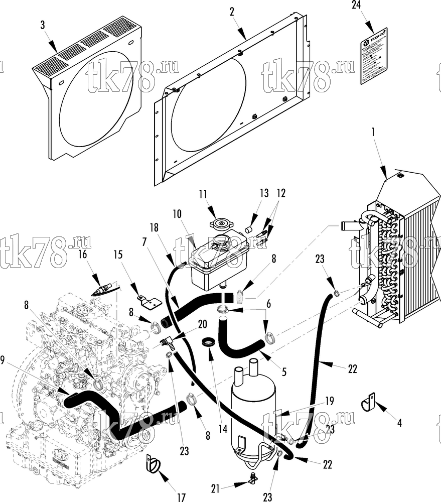 Каталог запчастей для Thermo King RD-II SR w/TK 3.76 Engine ENGINE COOLING SYSTEM