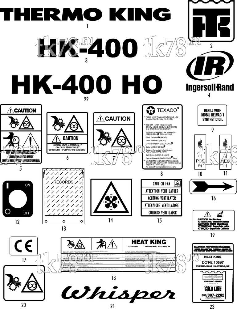 Каталог запчастей для Thermo King HK-400 & HK-400 HO NAMEPLATES