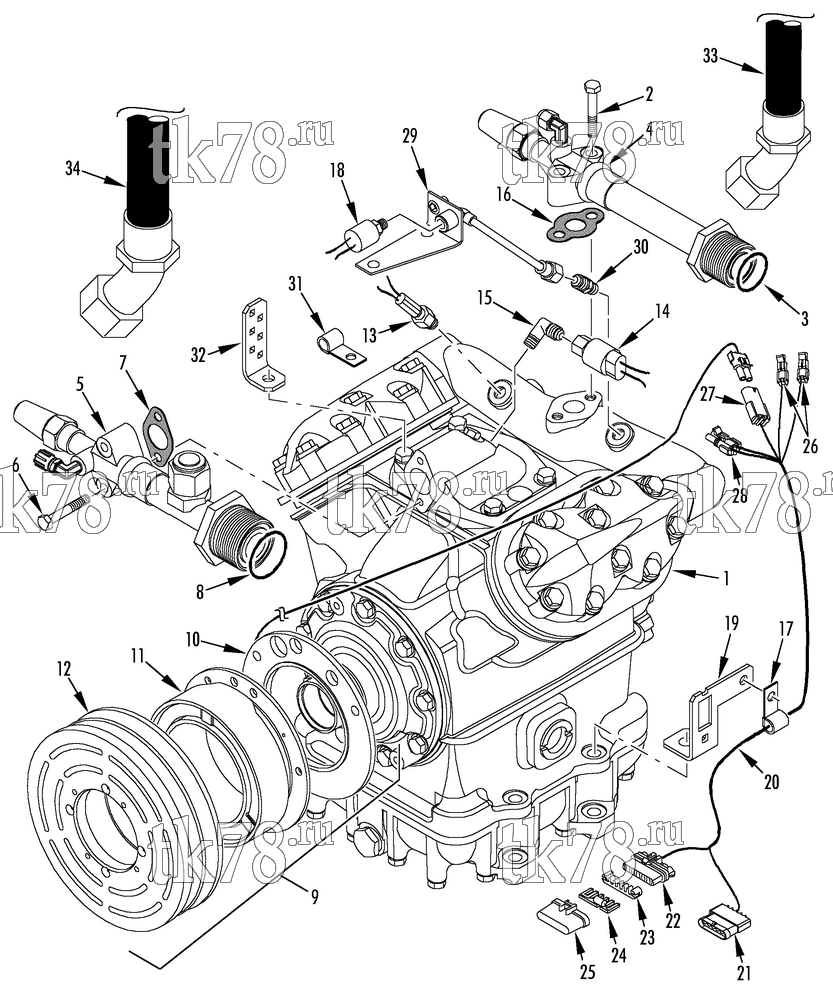 Каталог запчастей для Thermo King T11-M123 COMPRESSOR GROUP (1E34198G08, KIT 700813)