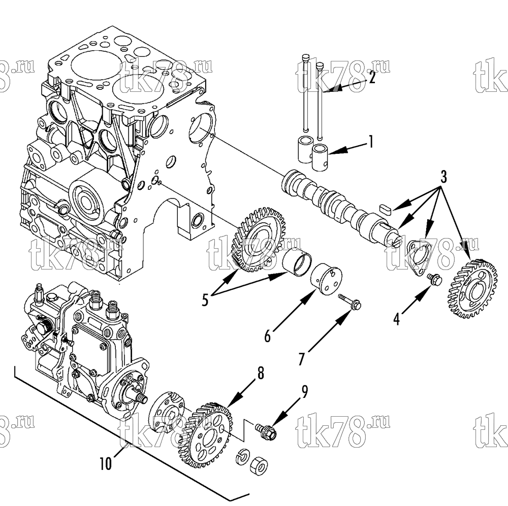 Каталог запчастей для Thermo King HK-430 & HK-430 HO CAMSHAFT & DRIVING GEAR (2TNV70)